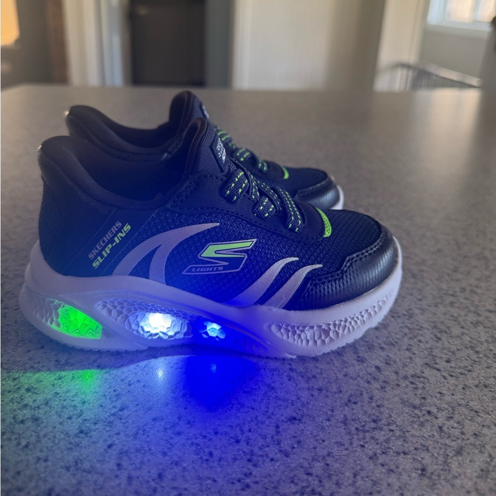Skechers Kids' Light-Up Shoes - Dark Blue and Neon Green